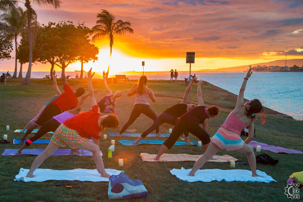 Sunset Yoga At Magic Island In Honolulu Oahu Hawaii Hawaiian Beach Rentals
