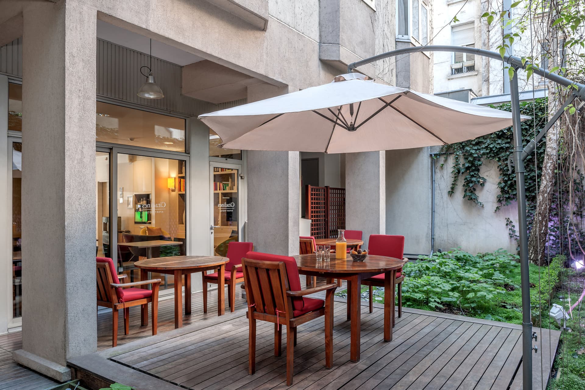Covered patio with ocean view