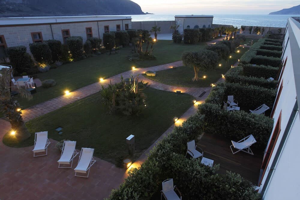 Covered patio with ocean view