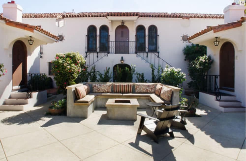 Covered patio with ocean view