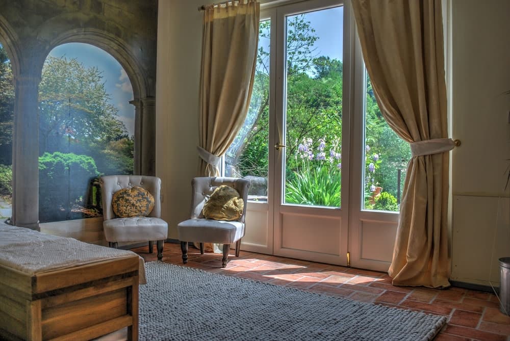 Covered patio with ocean view
