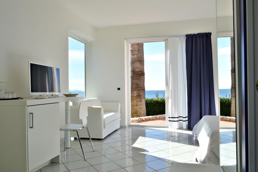 Covered patio with ocean view