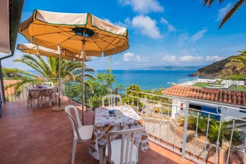 Covered patio with ocean view