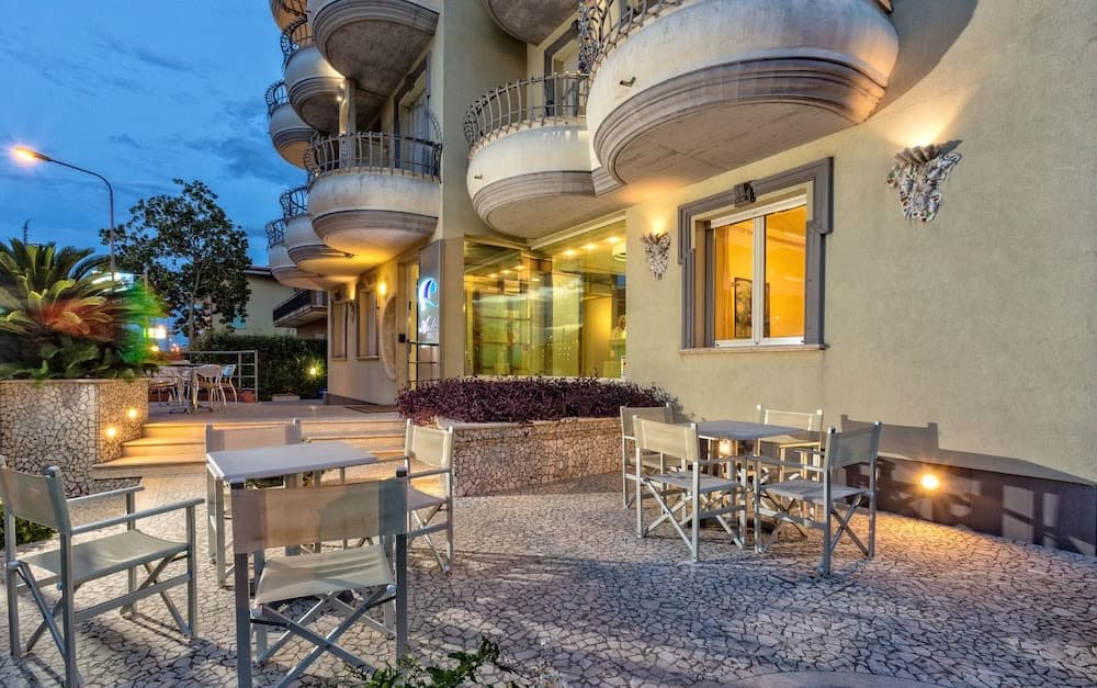 Covered patio with ocean view