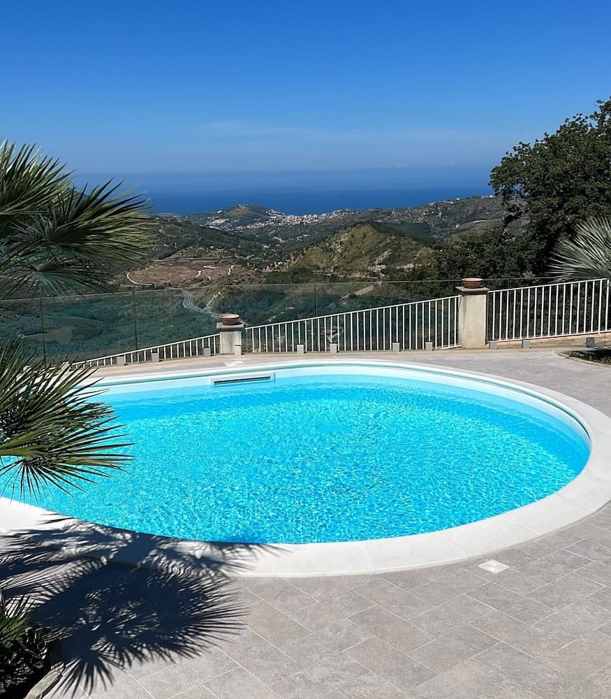 Covered patio with ocean view