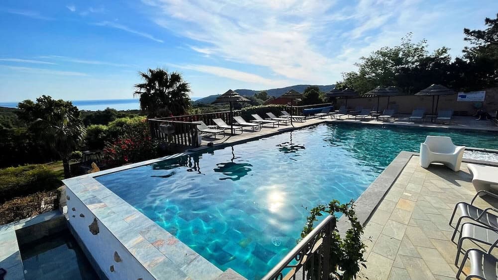 Covered patio with ocean view