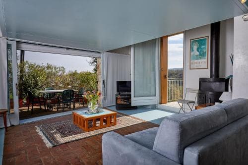 Covered patio with ocean view