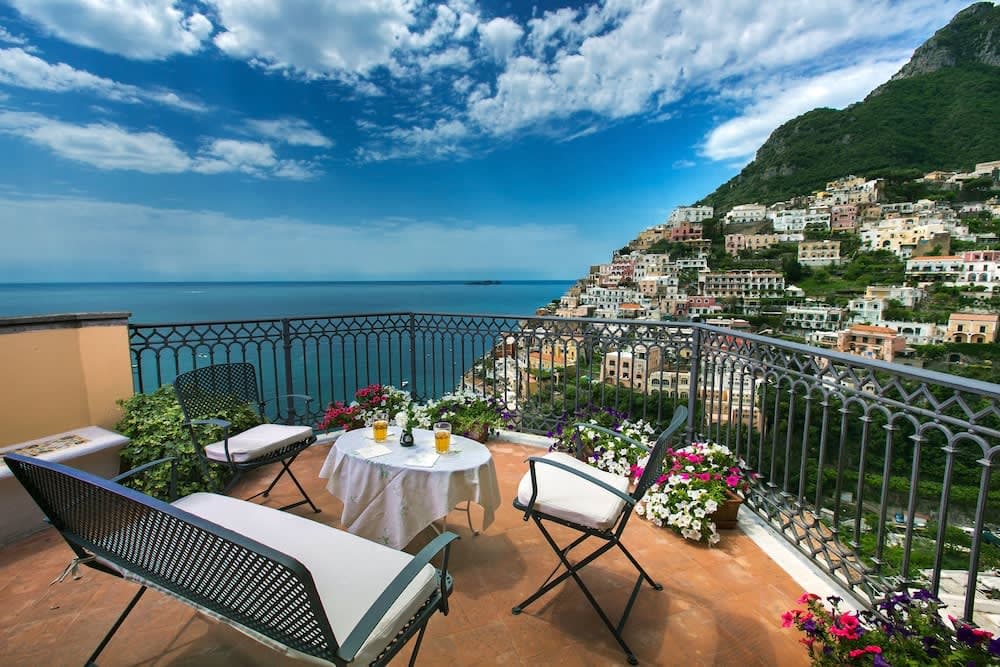Covered patio with ocean view