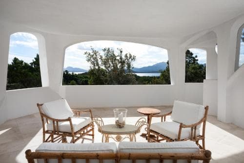 Covered patio with ocean view