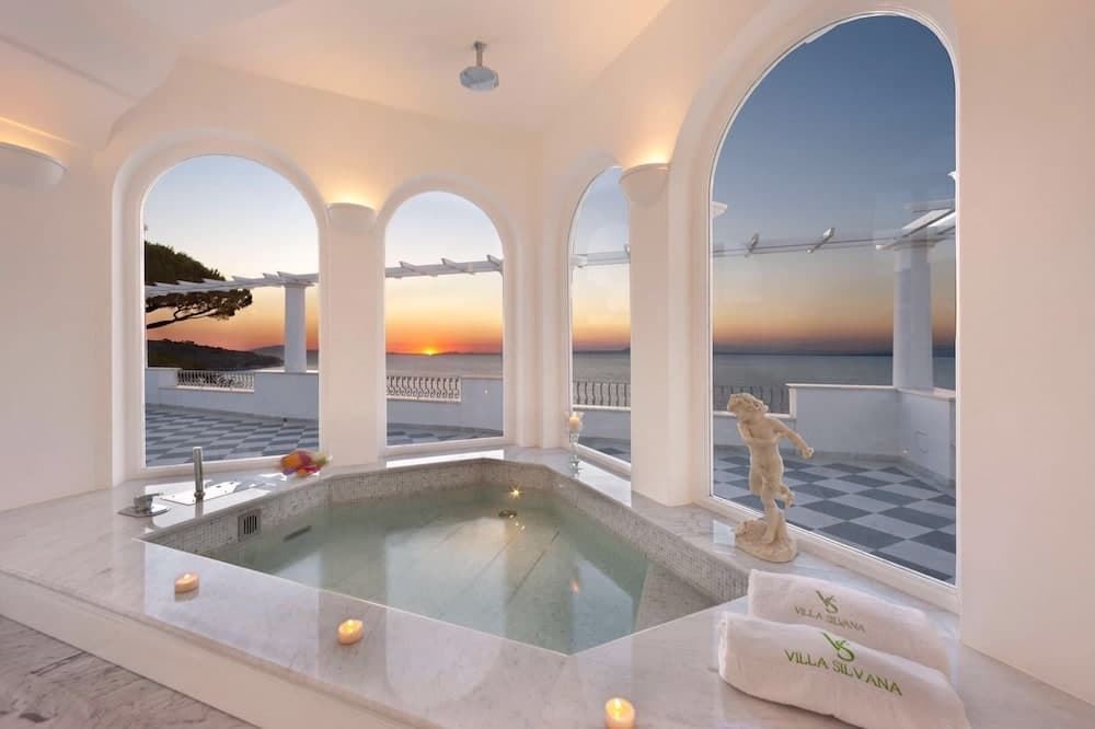 Covered patio with ocean view