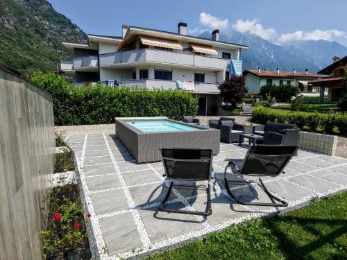Covered patio with ocean view