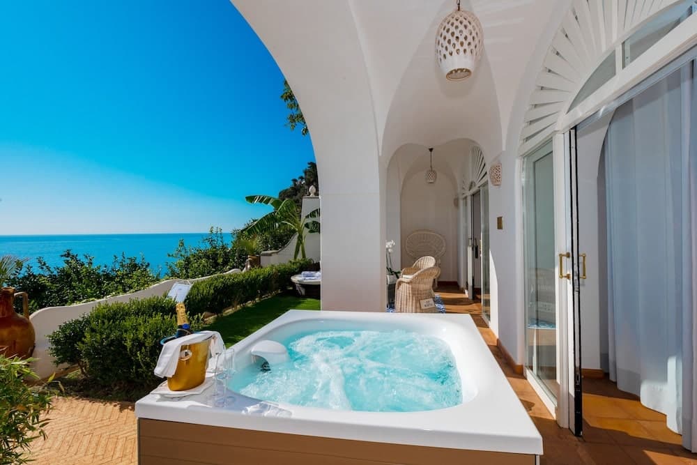 Covered patio with ocean view
