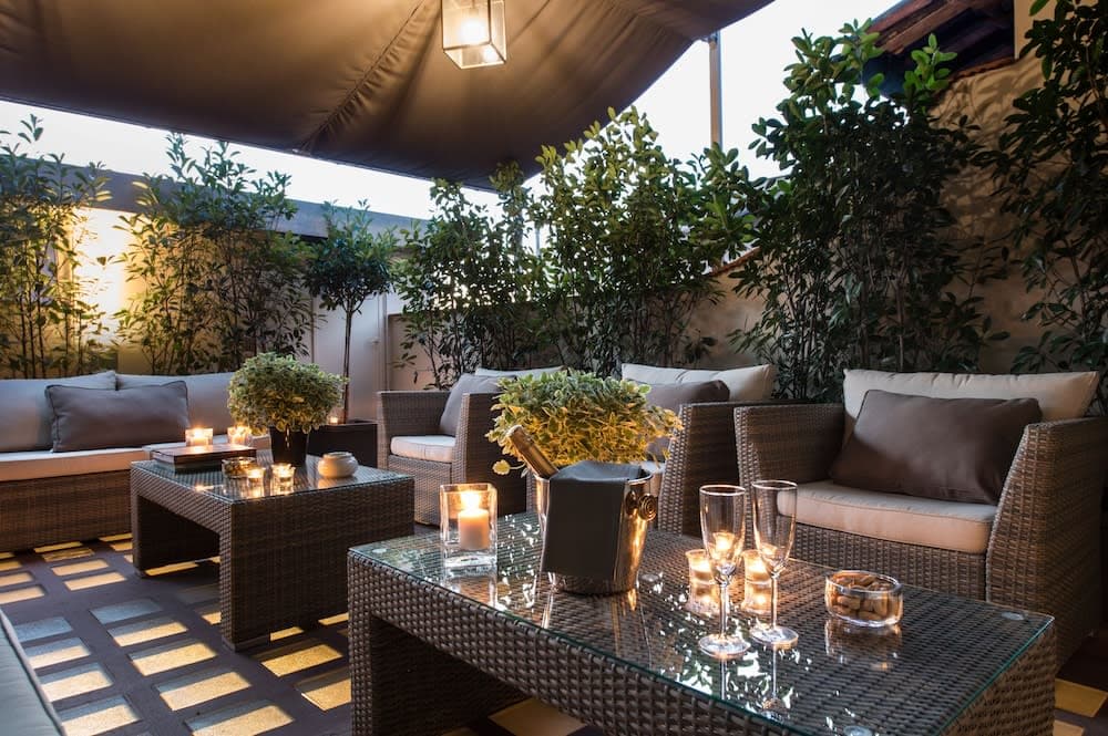 Covered patio with ocean view