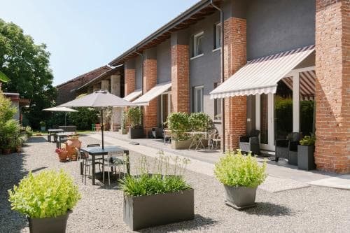 Covered patio with ocean view