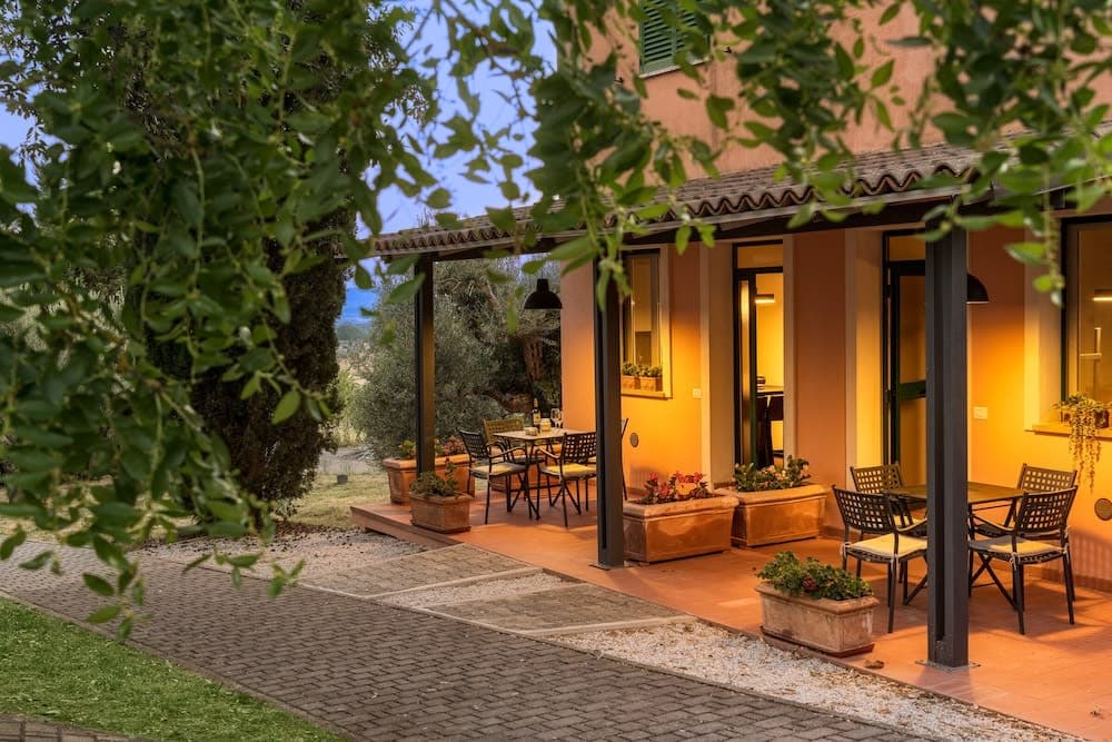 Covered patio with ocean view