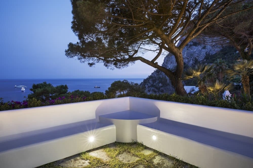 Covered patio with ocean view