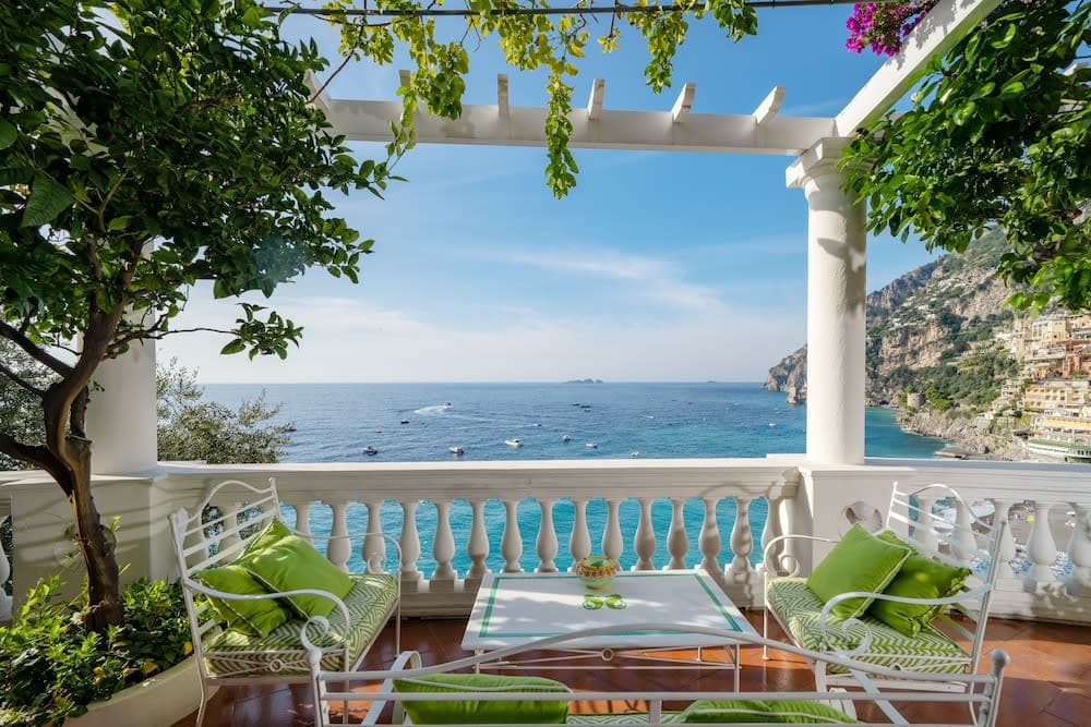 Covered patio with ocean view