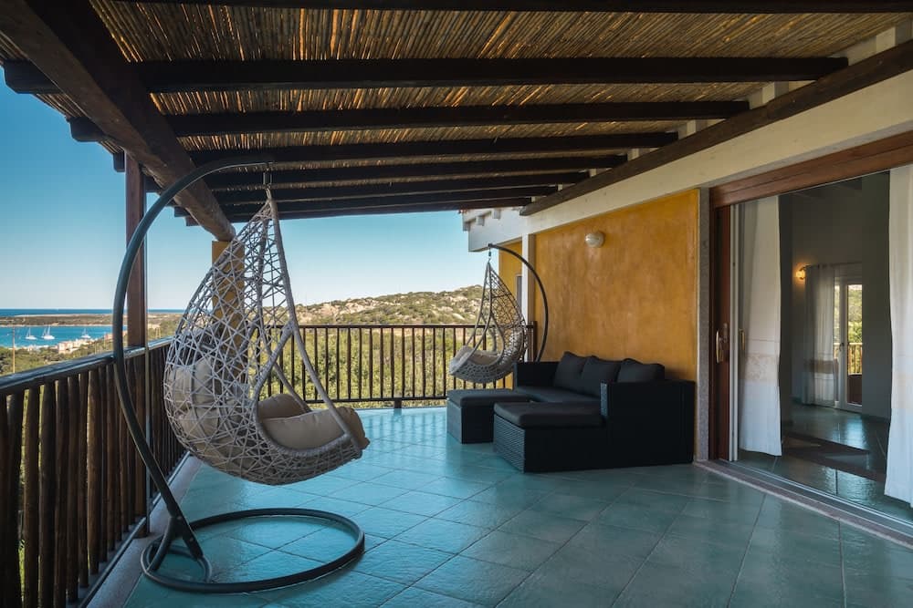 Covered patio with ocean view