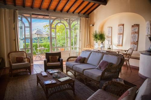 Covered patio with ocean view