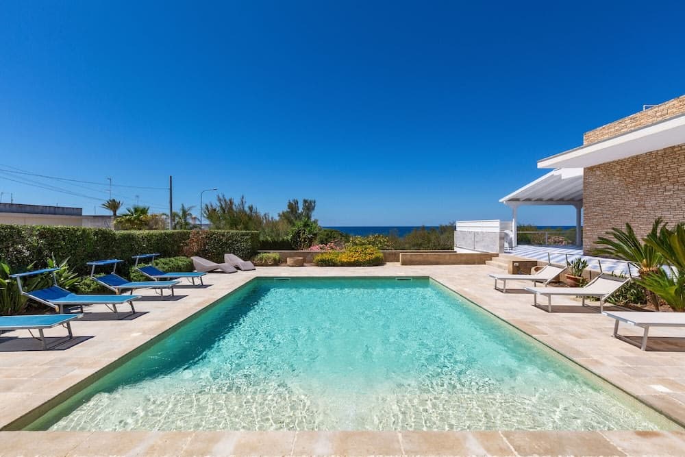 Covered patio with ocean view