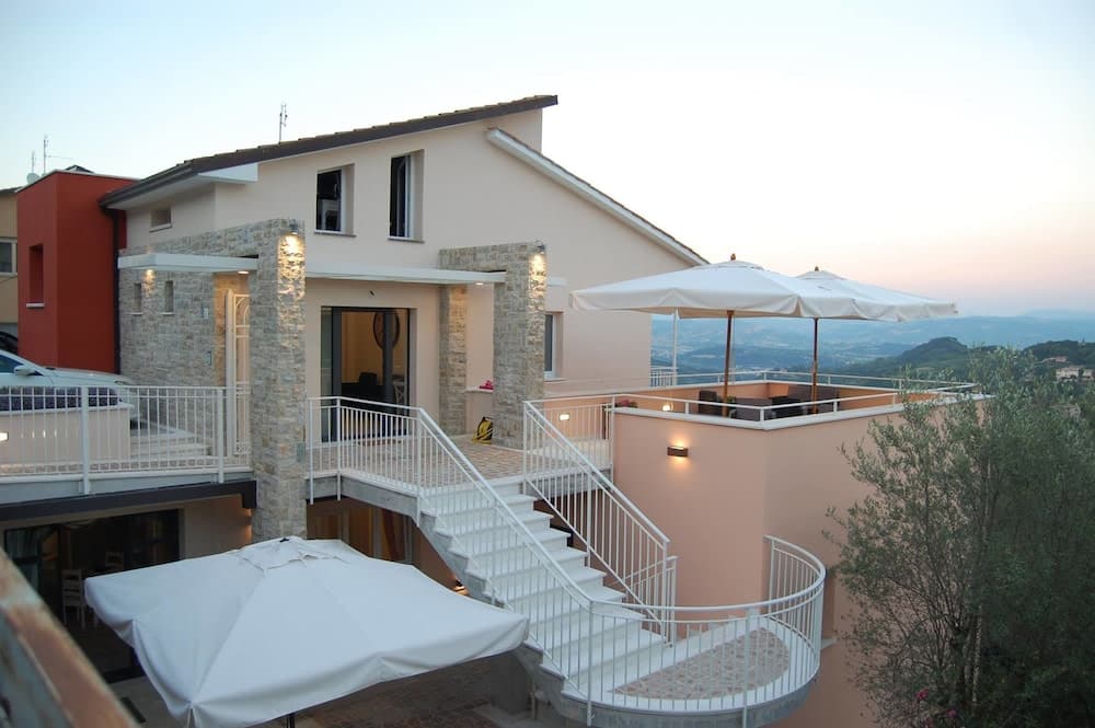 Covered patio with ocean view