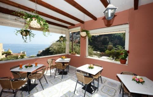 Covered patio with ocean view