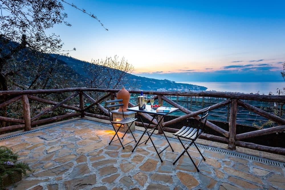 Covered patio with ocean view