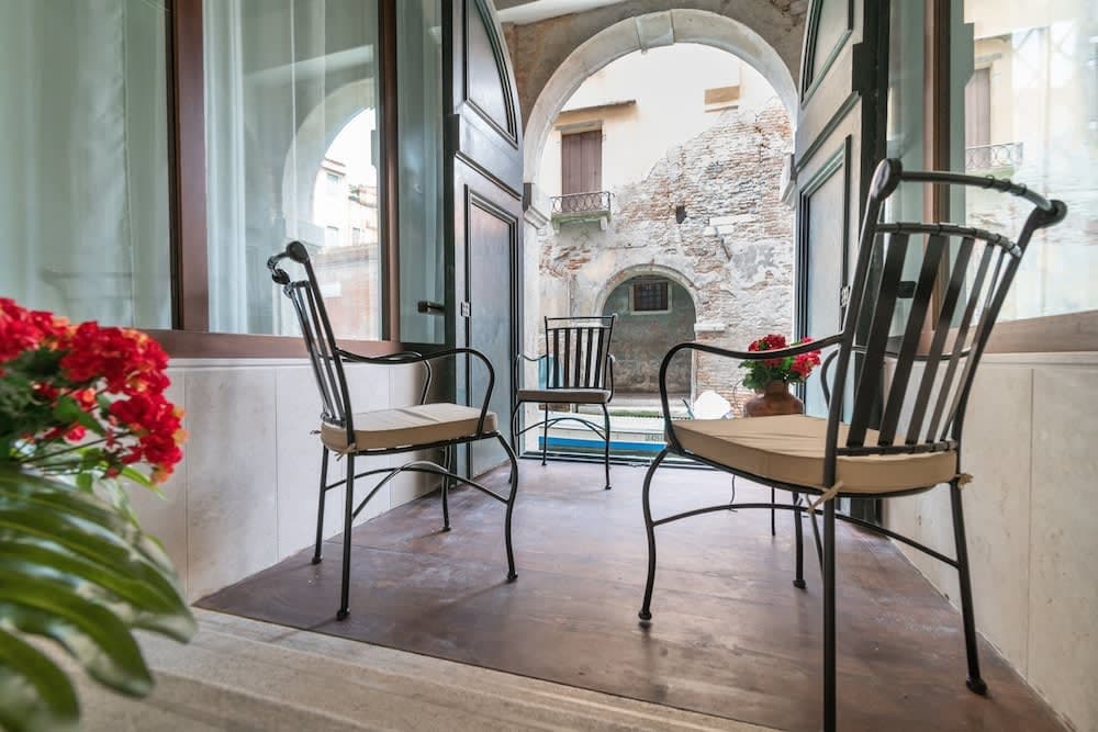 Covered patio with ocean view