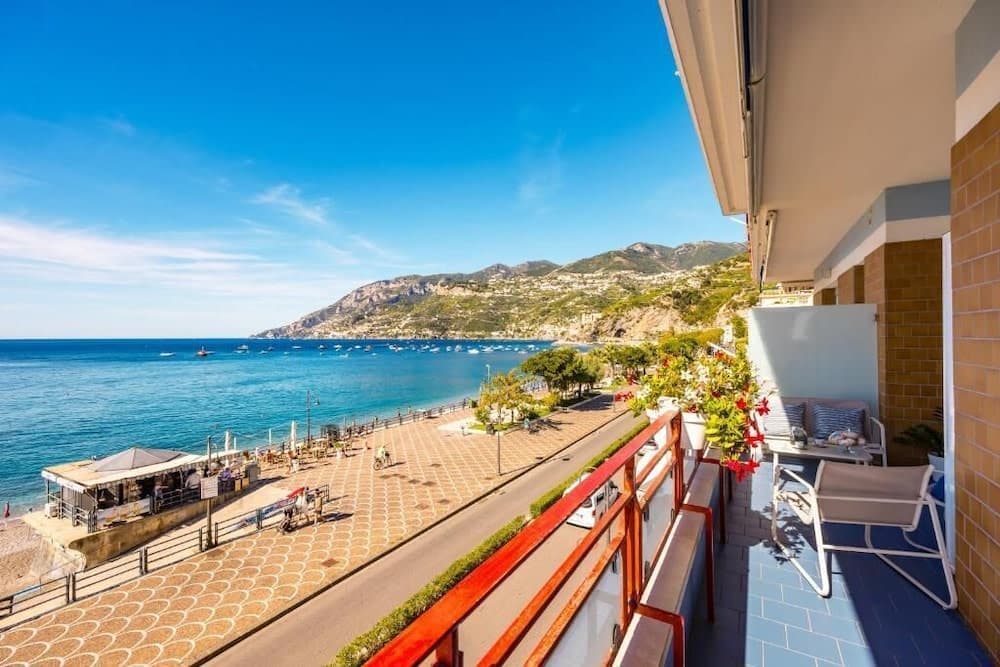 Covered patio with ocean view