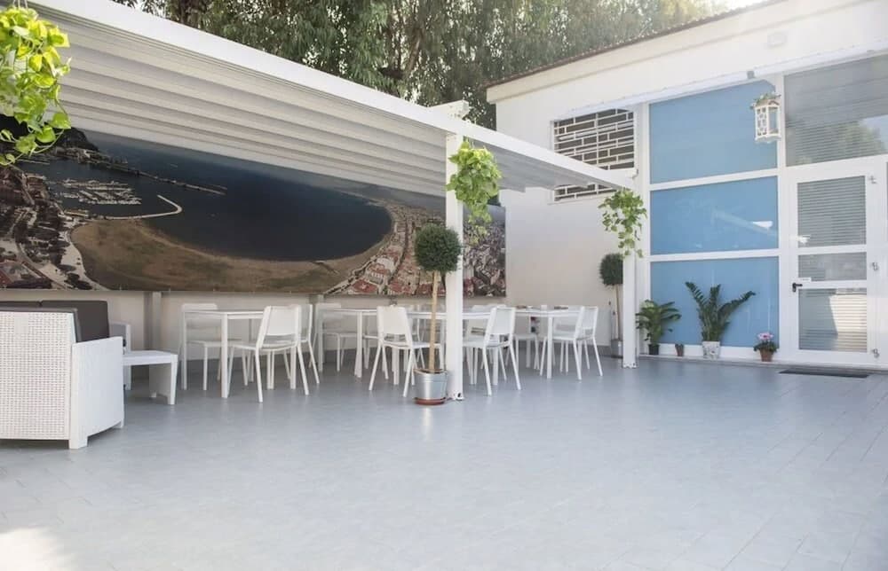 Covered patio with ocean view