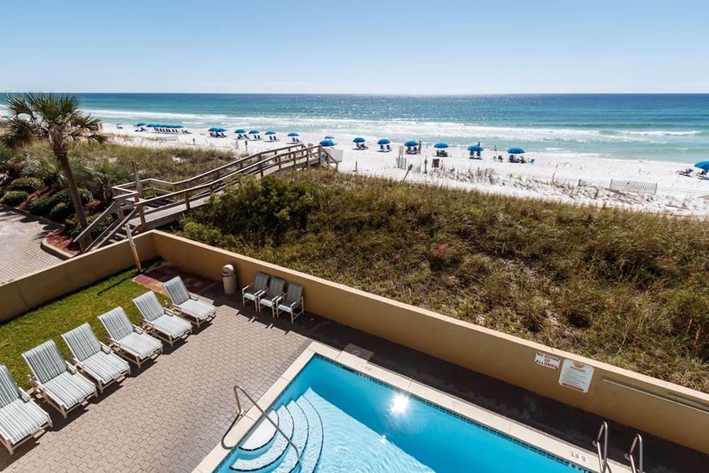 Covered patio with ocean view