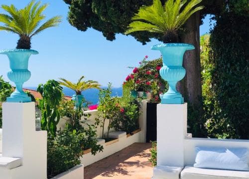 Covered patio with ocean view