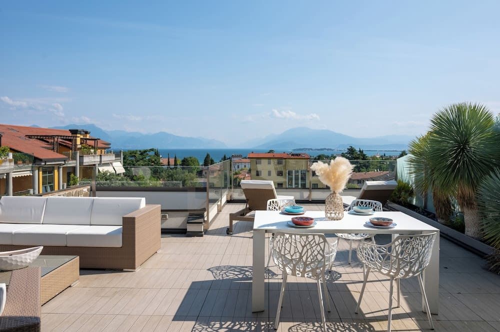 Covered patio with ocean view