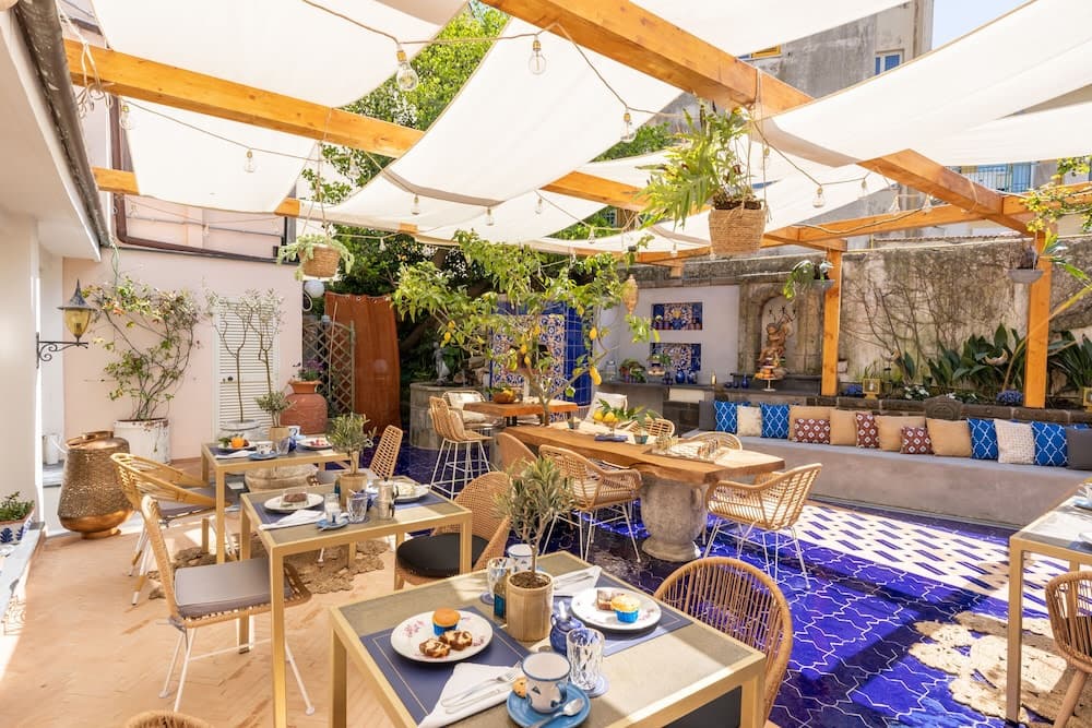 Covered patio with ocean view