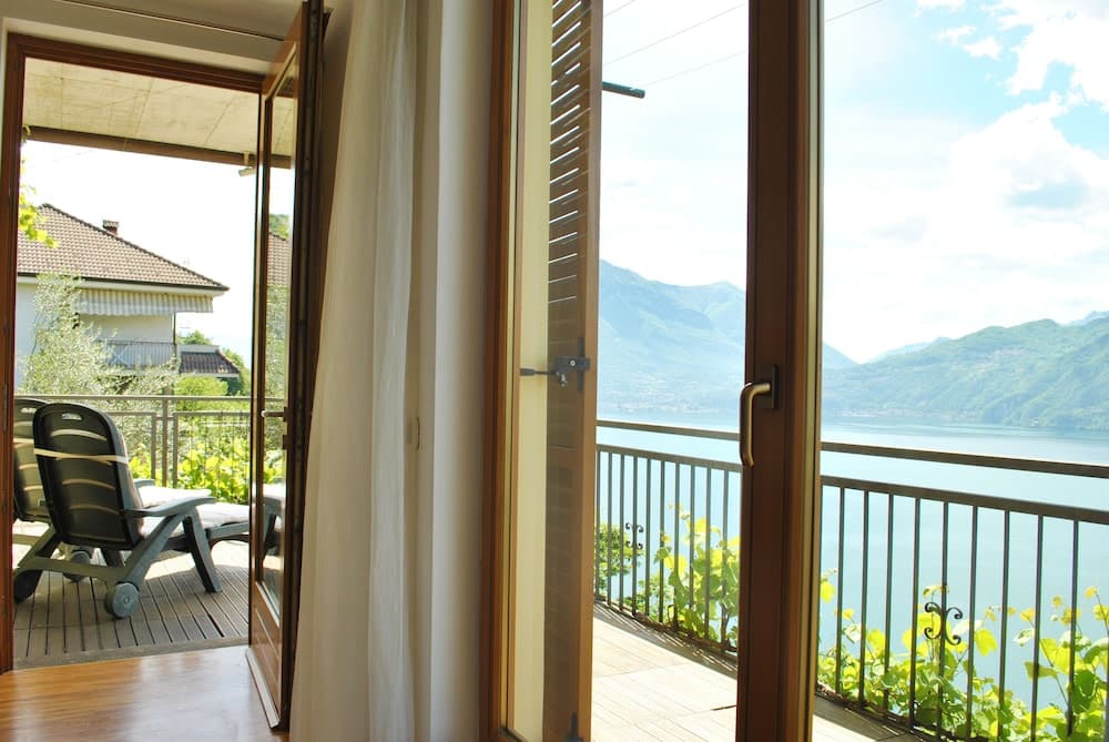 Covered patio with ocean view