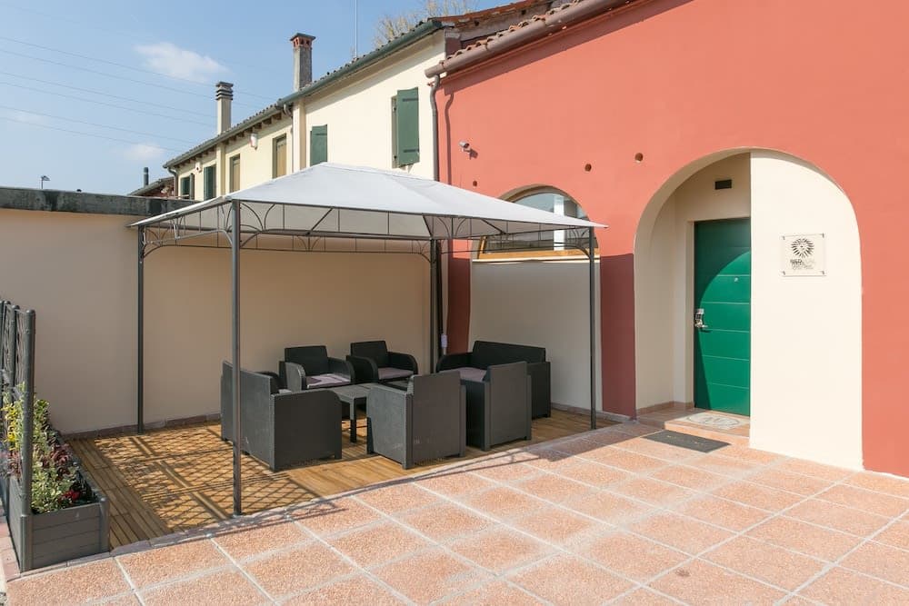 Covered patio with ocean view