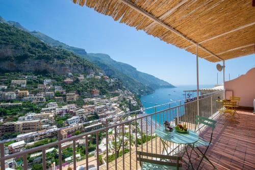 Covered patio with ocean view