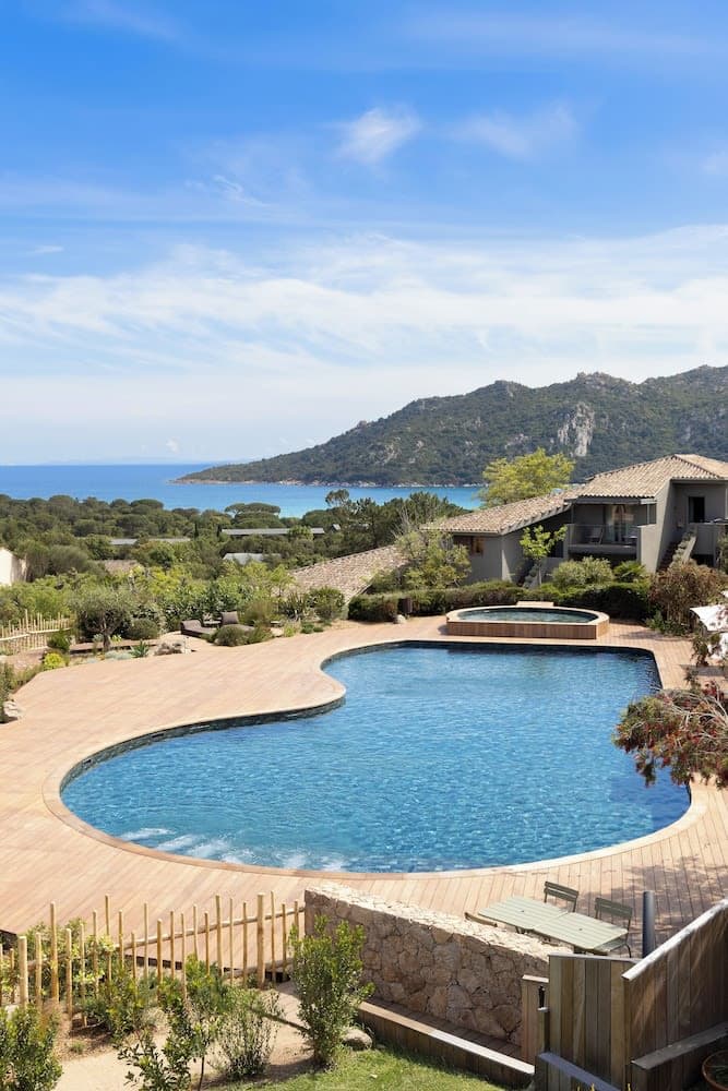 Covered patio with ocean view