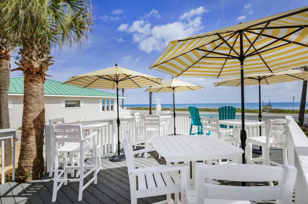 Covered patio with ocean view