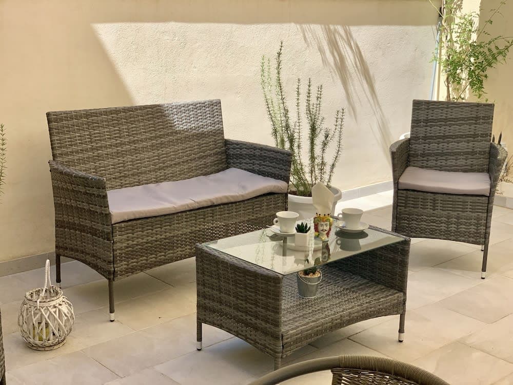 Covered patio with ocean view