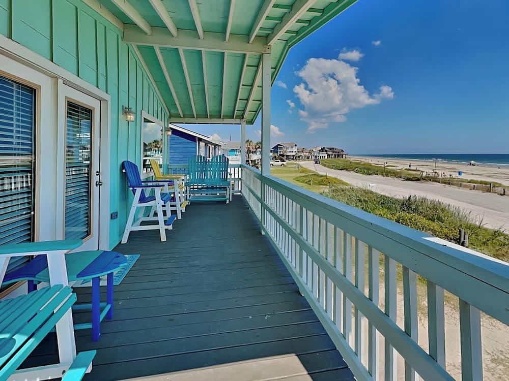Covered patio with ocean view