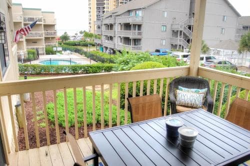 Covered patio with ocean view