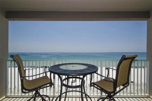 Covered patio with ocean view
