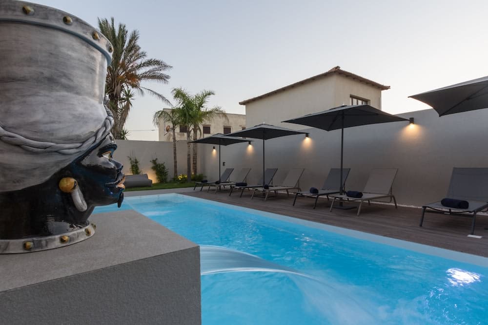 Covered patio with ocean view