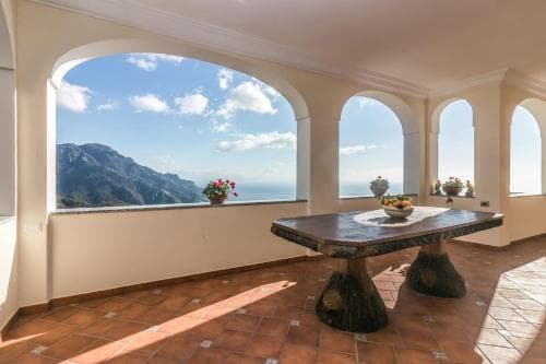 Covered patio with ocean view