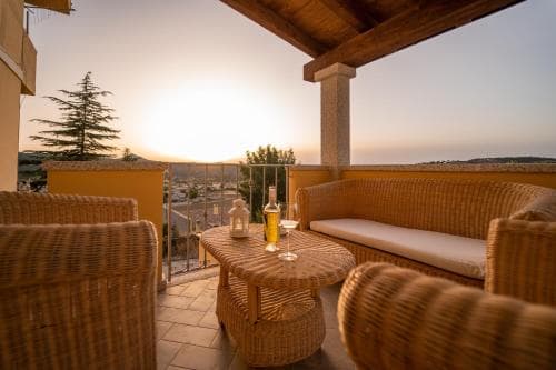 Covered patio with ocean view