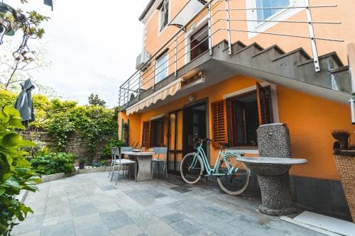 Covered patio with ocean view