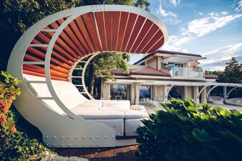 Covered patio with ocean view