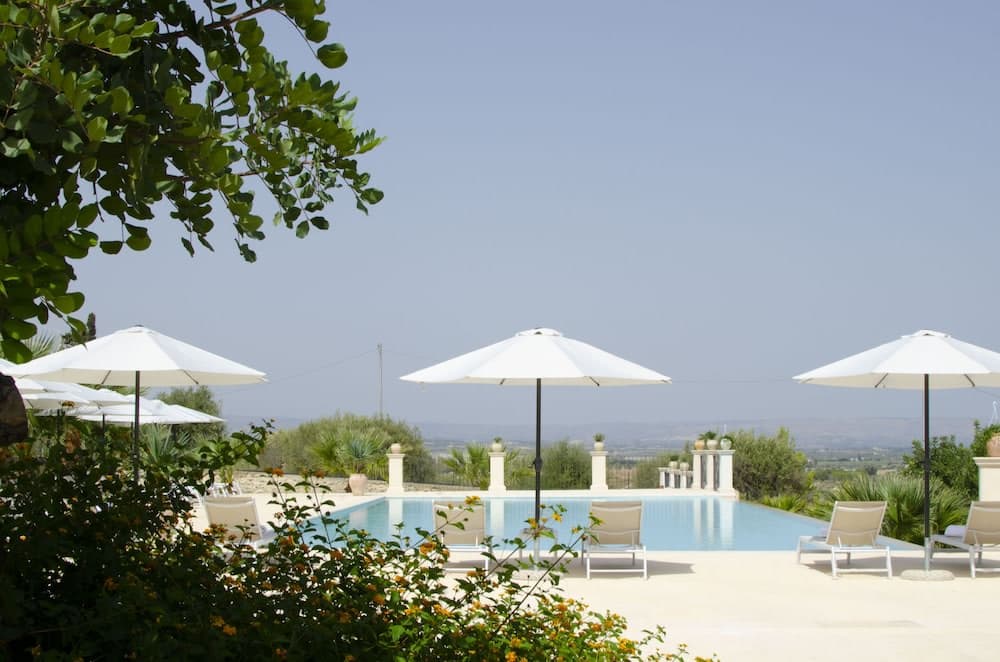 Covered patio with ocean view