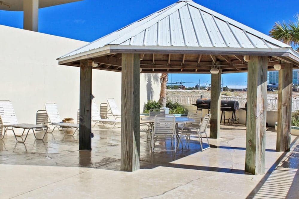 Covered patio with ocean view
